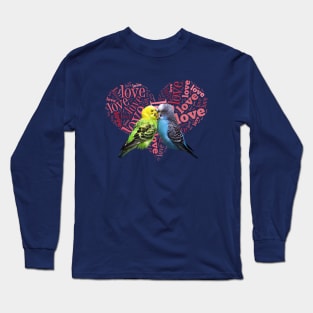 Cute Budgie Love Heart Parakeet Kiss Long Sleeve T-Shirt